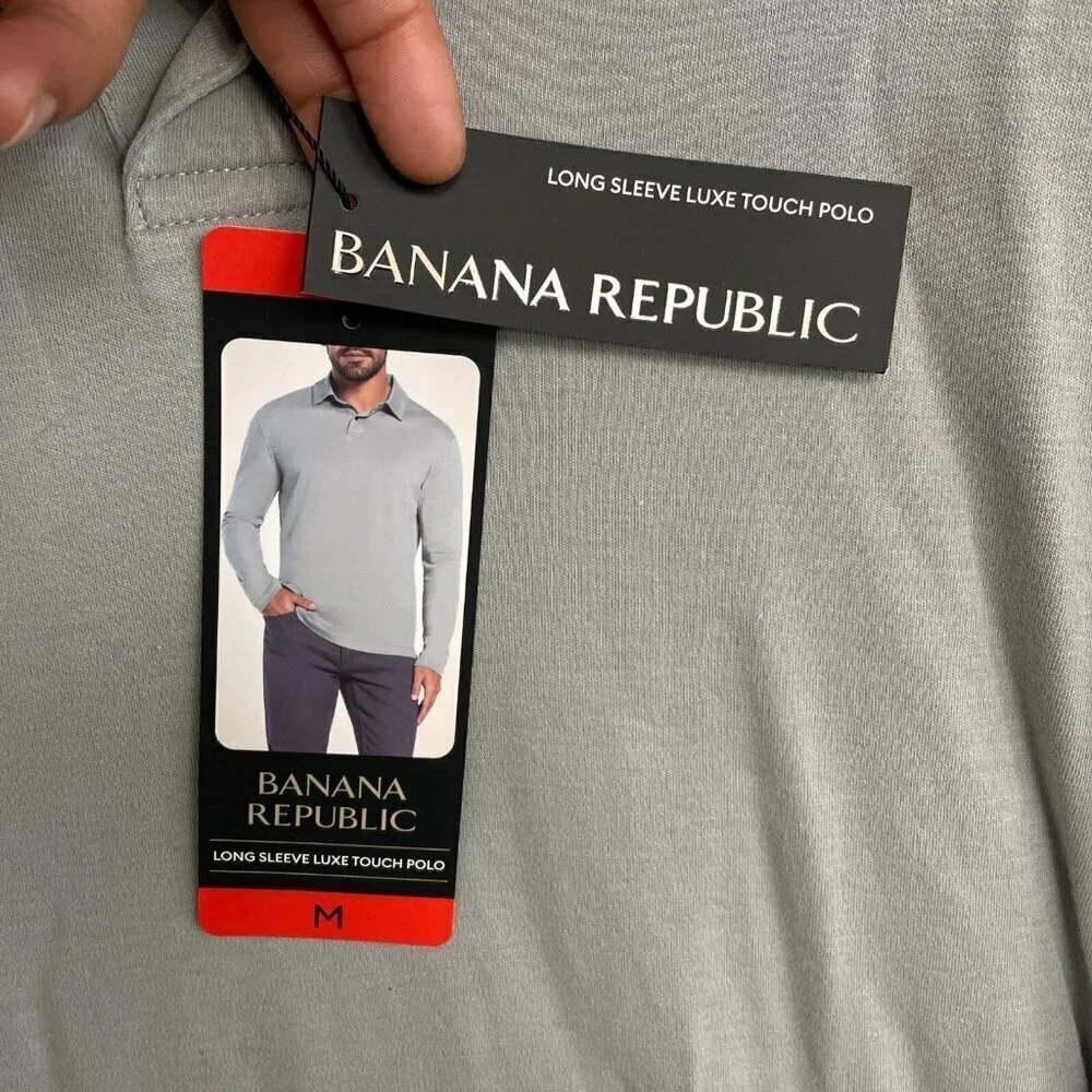 NEW Banana Republic Men's Size M Long Sleeve Luxe Touch Polo Shirt Gray